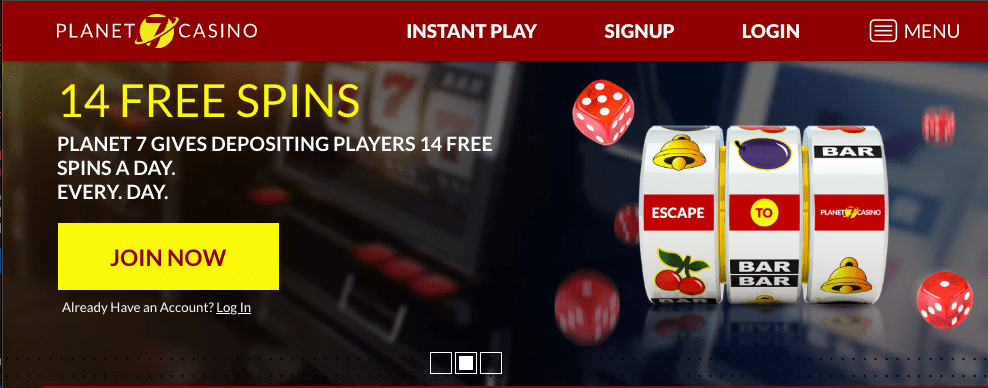 Planet 7 Casino Homepage Desktop Image